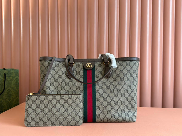 Borsa Gucci Ophidia 38cm in pelle marrone ebano e tela 244454