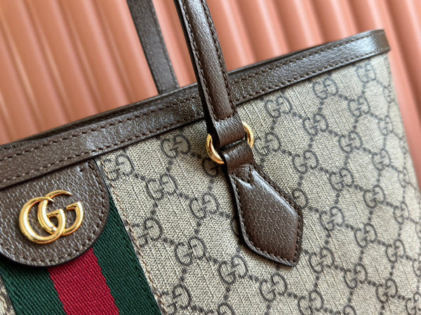 Borsa Gucci Ophidia 38cm in pelle marrone ebano e tela 244454