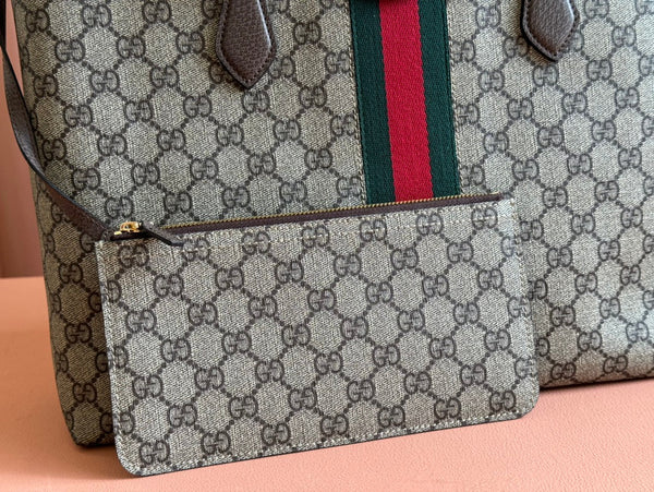 Borsa Gucci Ophidia 38cm in pelle marrone ebano e tela 244454