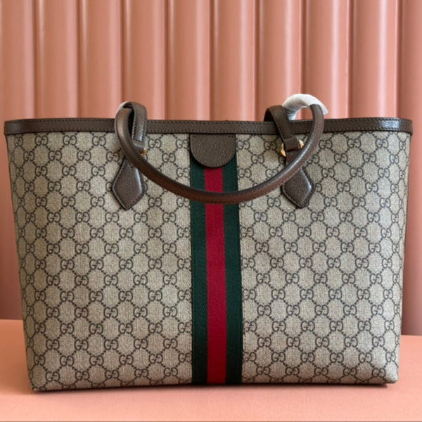 Borsa Gucci Ophidia 38cm in pelle marrone ebano e tela 244454