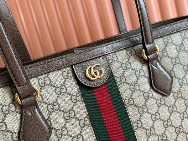 Borsa Gucci Ophidia 38cm in pelle marrone ebano e tela 244454