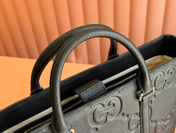 BORSA TOTE SUPER MEDIA 42 IN PELLE DI VITELLO GOFFRATA NERA CON FERRAMENTA ORO