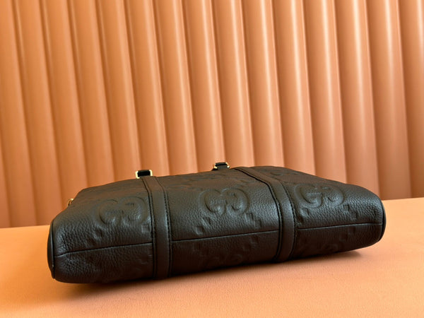 BORSA TOTE SUPER MEDIA 42 IN PELLE DI VITELLO GOFFRATA NERA CON FERRAMENTA ORO