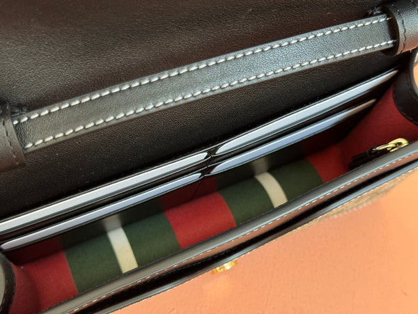 Gucci Emblem Mini Shoulder Bag Beige Blue Canvas Leather 244492