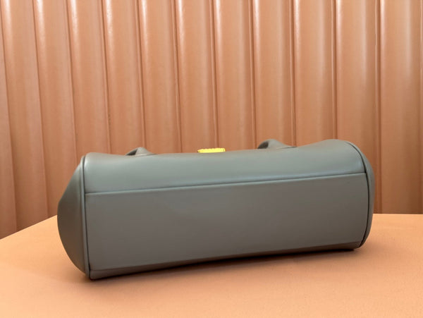 BEAU TOP HANDLE BAG 28 IN LAVA GREY GLOSSY CALFSKIN GOLD HARDWARE