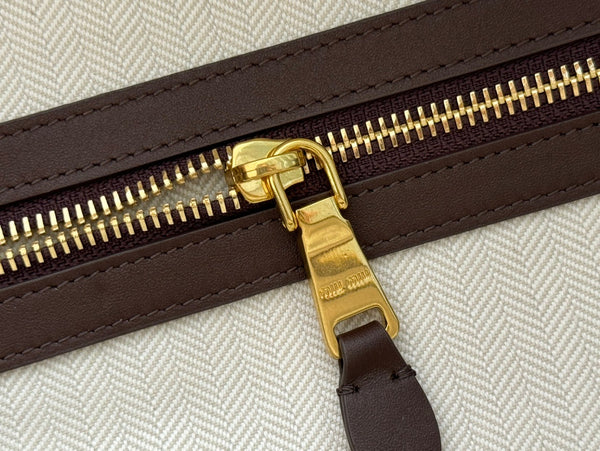 BEAU TOP HANDLE BAG 34 IN COFFEE BROWN SUEDE EMBOSSED LOGO