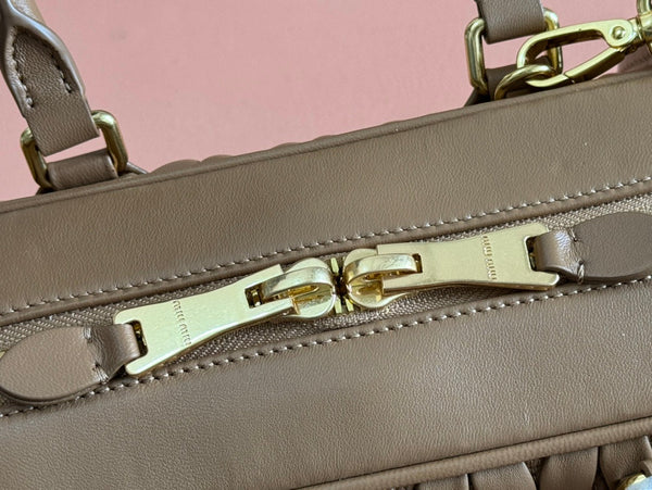 ARCADIE MATELASSÉ BAG 27 IN SEPIA BROWN CALFSKIN GOLD HARDWARE