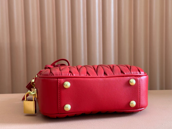 ARCADIE MATELASSÉ BAG 19 IN CERISE RED CALFSKIN GOLD HARDWARE