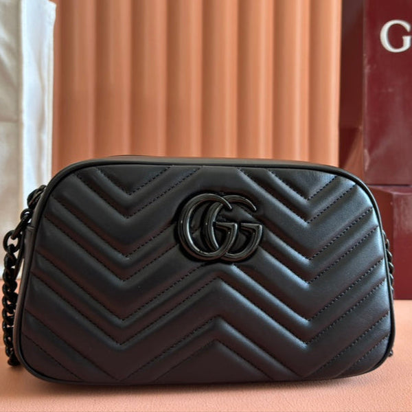 Borsa Gucci GG Marmont 24 in pelle di vitello nera 248345