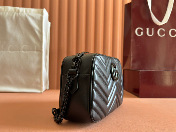 Borsa Gucci GG Marmont 24 in pelle di vitello nera 248345