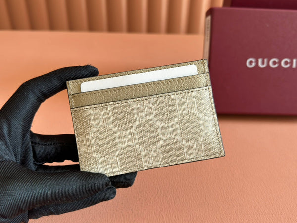 Gucci Ophidia Card Holder Wallet Beige Canvas Leather 239963