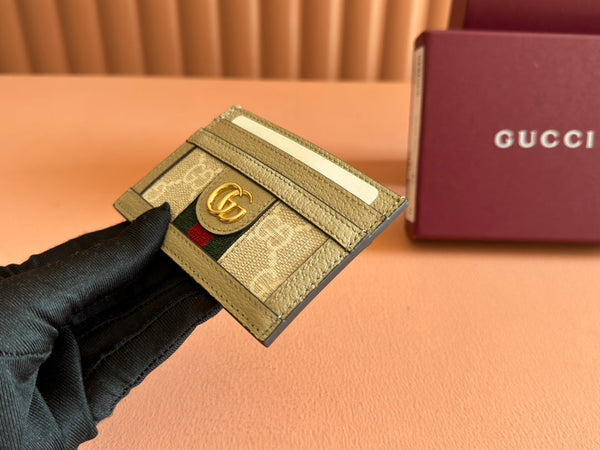 Gucci Ophidia Card Holder Wallet Beige Canvas Leather 239963