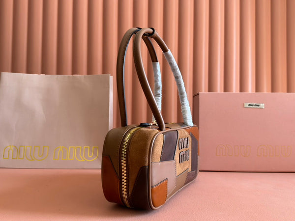 Miu Patchwork Bag 28 Brown Leather 239790