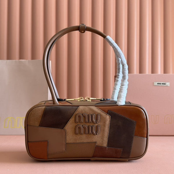 Miu Patchwork Bag 28 Brown Leather 239790