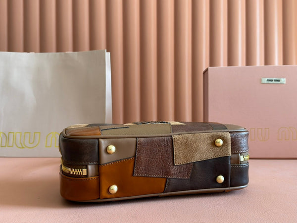 Miu Patchwork Bag 28 Brown Leather 239790