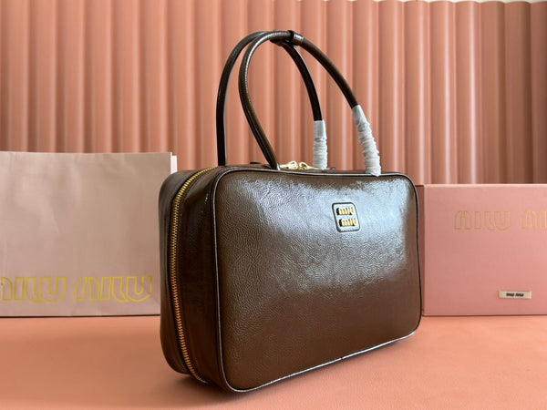 Miu Beau Top-Handle Bag 34cm Brown Leather 239698