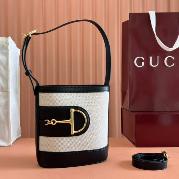 Gucci 73 Mini Bucket Bag Nero Bianco Pelle Tela 239679