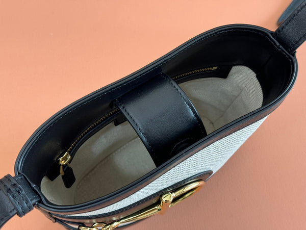 Gucci 73 Mini Bucket Bag Black White Leather Canvas 239679