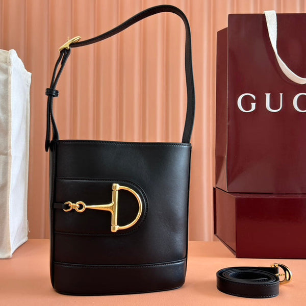 Gucci 73 Mini Bucket Bag Black Smooth Leather 239680
