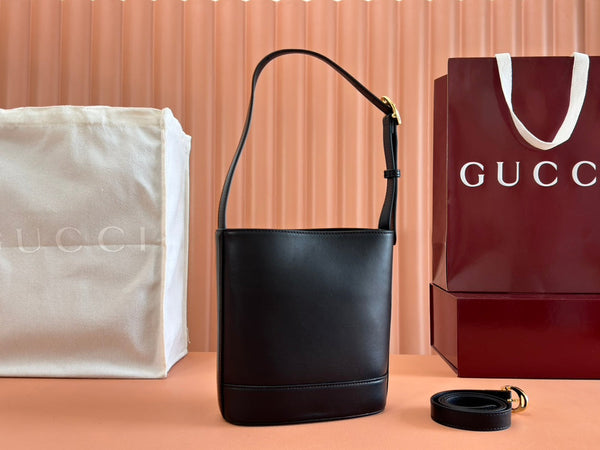 Gucci 73 Mini Bucket Bag Black Smooth Leather 239680