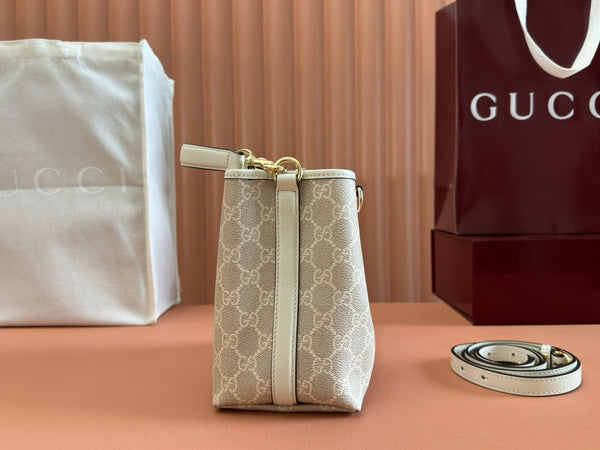 Borsa Gucci Ophidia 20,5 cm in tela beige bianca 239673