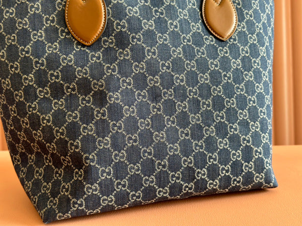 Borsa Gucci Totissima 30,5 cm in pelle blu mix marrone denim 248433
