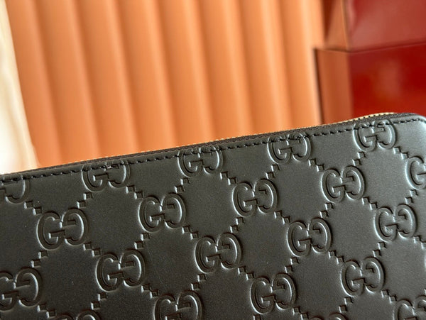 Gucci Zipper Wallet Black Embossed 248406