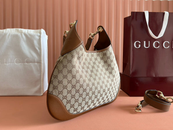 Gucci Body Double Lock Handbag Brown mix Beige Canvas Leather 244513