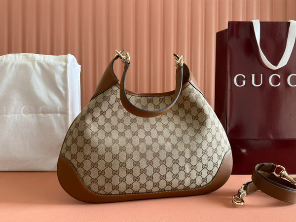 Gucci Body Double Lock Handbag Brown mix Beige Canvas Leather 244513