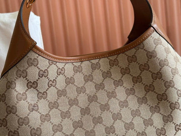 Gucci Body Double Lock Handbag Brown mix Beige Canvas Leather 244513