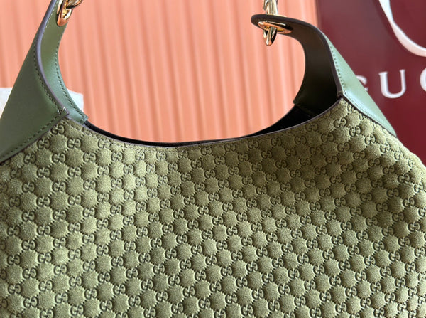 Gucci Body Double Lock Handbag Green Velvet Embossed Leather 244511