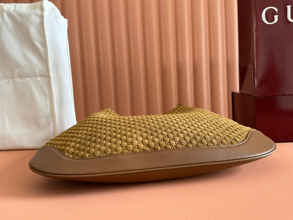 Gucci Body Double Lock Handbag Brown Velvet Embossed Leather 244512