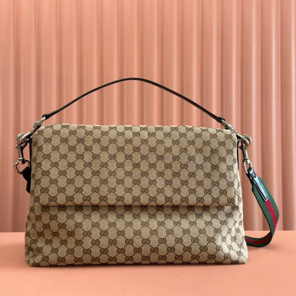 Borsa Gucci 36cm Beige Marrone mix Nero Tela Pelle 248455