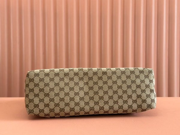 Borsa Gucci 36cm Beige Marrone mix Nero Tela Pelle 248455