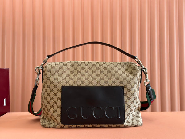 Borsa Gucci 36cm Beige Marrone mix Nero Tela Pelle 248455