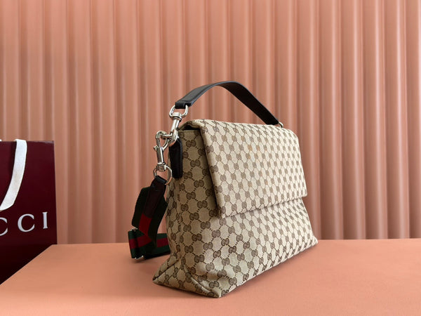 Borsa Gucci 36cm Beige Marrone mix Nero Tela Pelle 248455