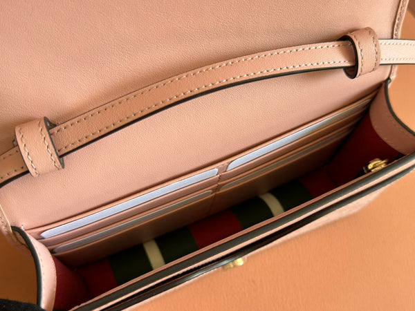 Gucci Emblem Mini Shoulder Bag Pink Canvas Leather 244541