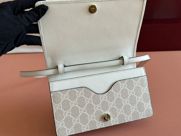 Gucci Emblem Mini Shoulder Bag Beige Canvas Leather 244542