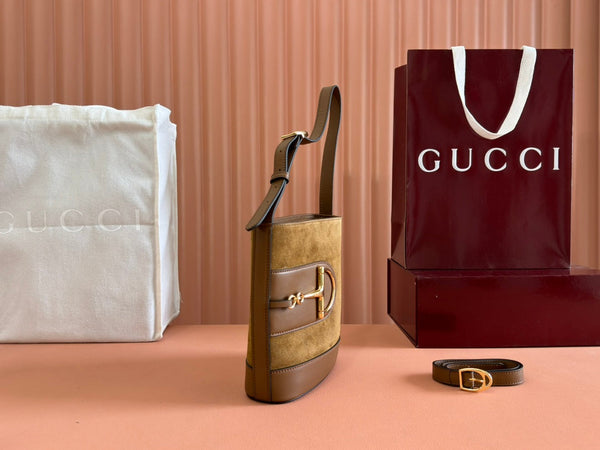 Gucci 73 Mini 20cm Bucket Bag Brown Suede Leather 244448