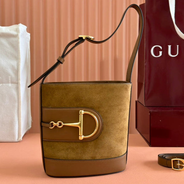 Gucci 73 Mini 20cm Bucket Bag in pelle scamosciata marrone 244448