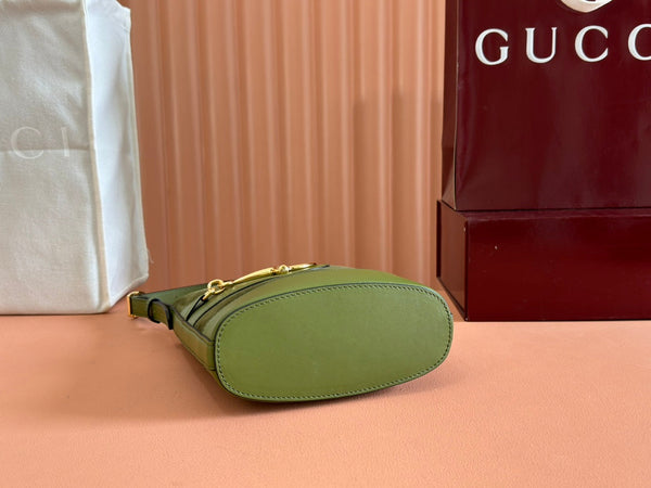 Gucci 73 Mini 20cm Bucket Bag Green Suede Leather 244449