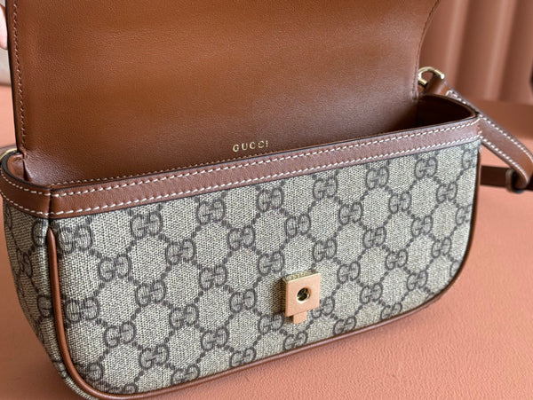 Gucci Horsebit 1995 Bag Beige mix Brown Calfskin canvas