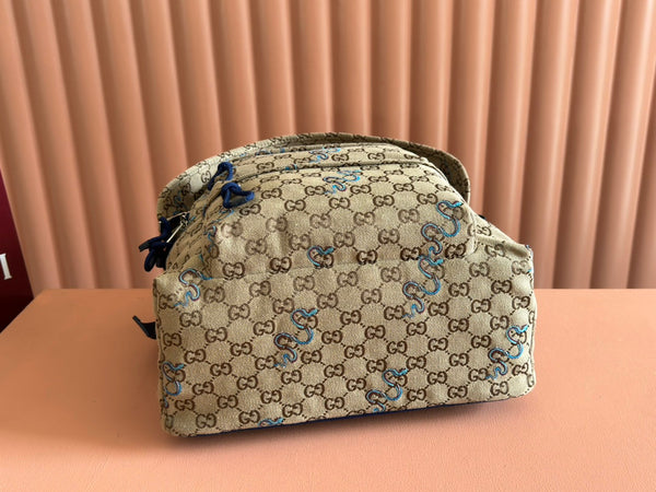 Gucci Snake Pattern Backpack Beige mix Brown Blue Calfskin Canvas 244338