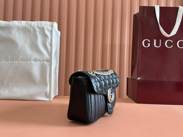 Gucci GG Marmont 26 Bag with Silver Hardware Black Calfskin 248245