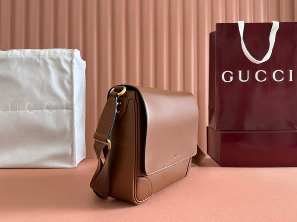 Gucci Emblem Crossbody Bag Brown Calfskin 248360