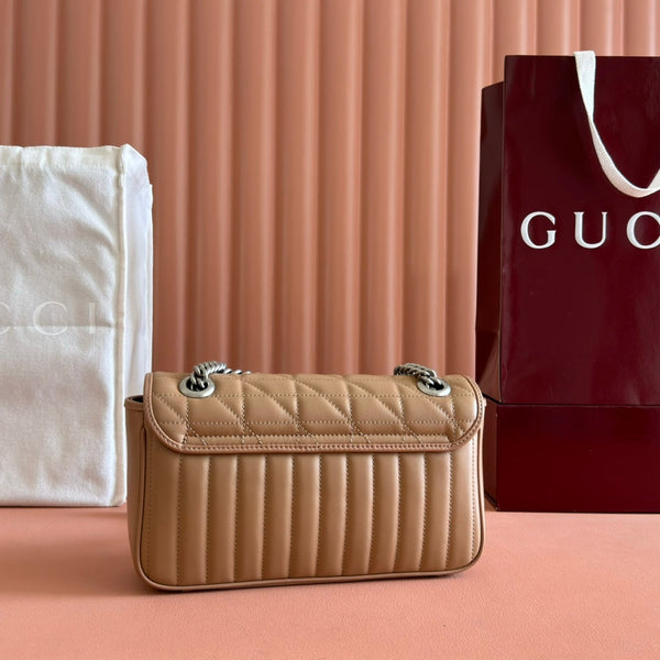 Gucci GG Marmont 26 Bag with Silver Hardware Beige Calfskin 248235