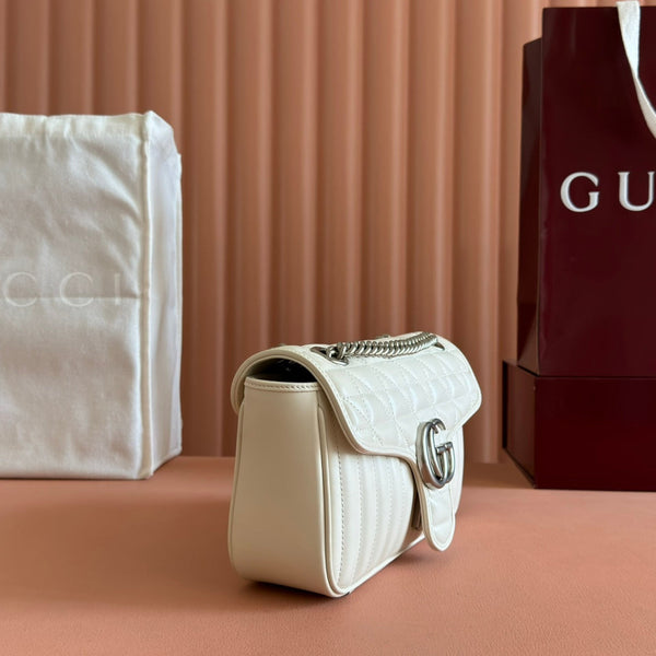 Gucci GG Marmont 26 Bag with Silver Hardware White Calfskin 248240