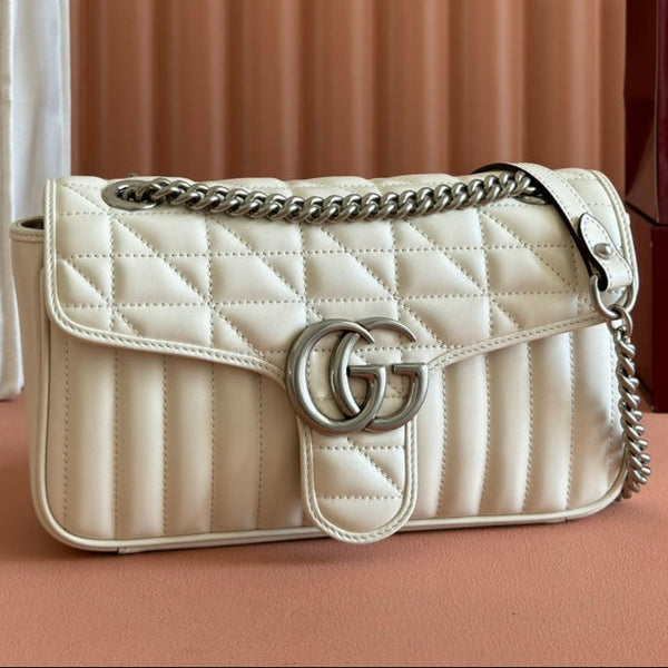 Gucci GG Marmont 26 Bag with Silver Hardware White Calfskin 248240