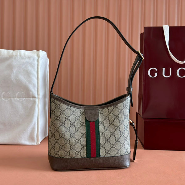 Gucci Ophidia 23cm Bag Ebony Brown Canvas Leather 248270