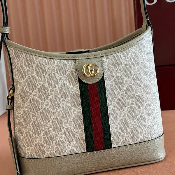 Borsa Gucci Ophidia 23cm Beige Bianco Tela Pelle 248271